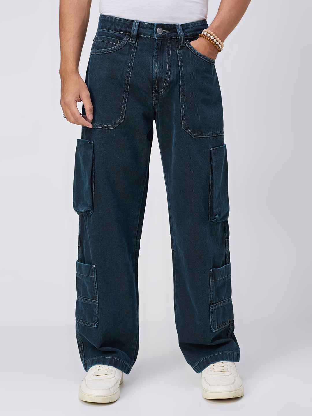 Men's Midnight Indigo Cargo Straight Fit Jeans B5IVE