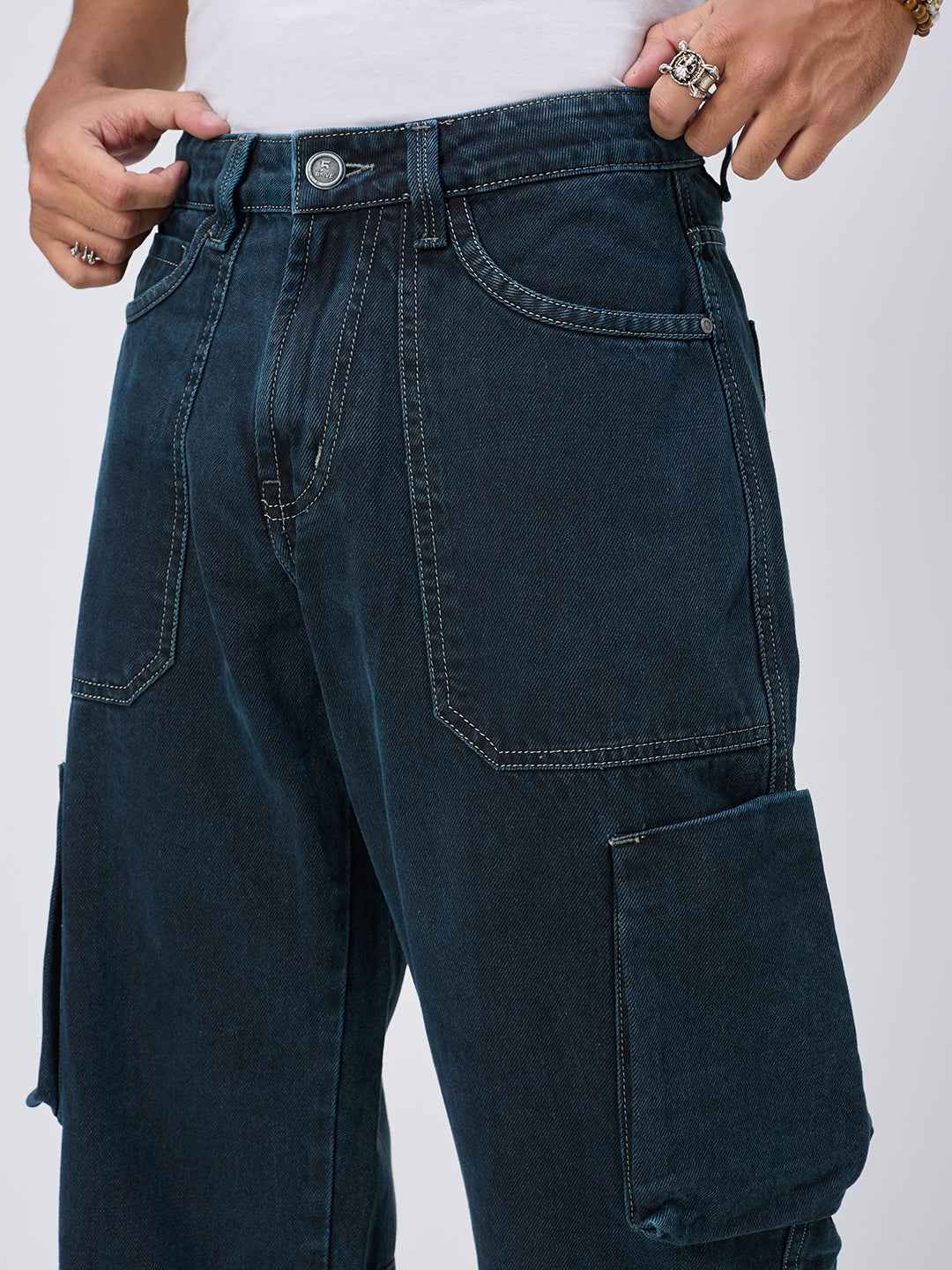 Men's Midnight Indigo Cargo Straight Fit Jeans B5IVE