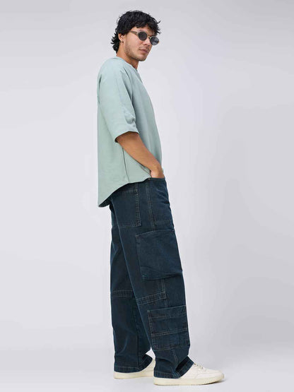 Men's Midnight Indigo Cargo Straight Fit Jeans B5IVE