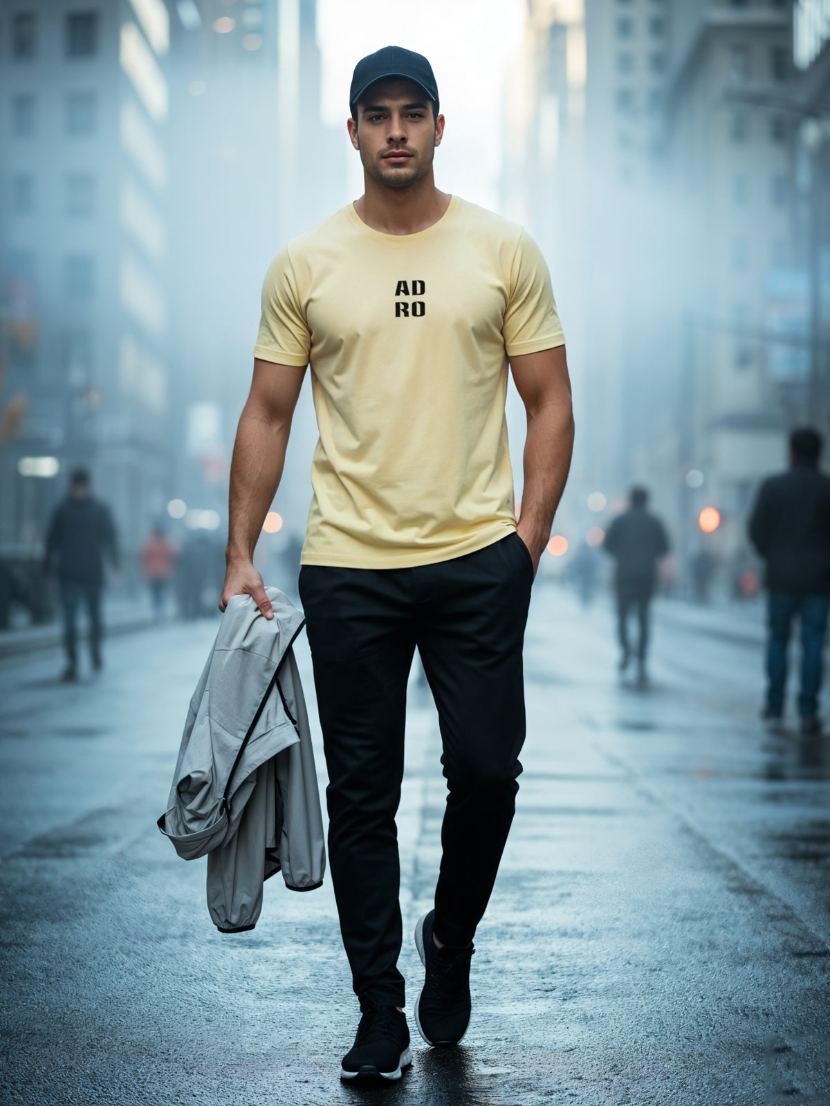 Adro Men’s ReCotton Lycra Half Sleeve Round Neck Logo Tee