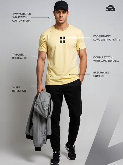 Adro Men’s ReCotton Lycra Half Sleeve Round Neck Logo Tee