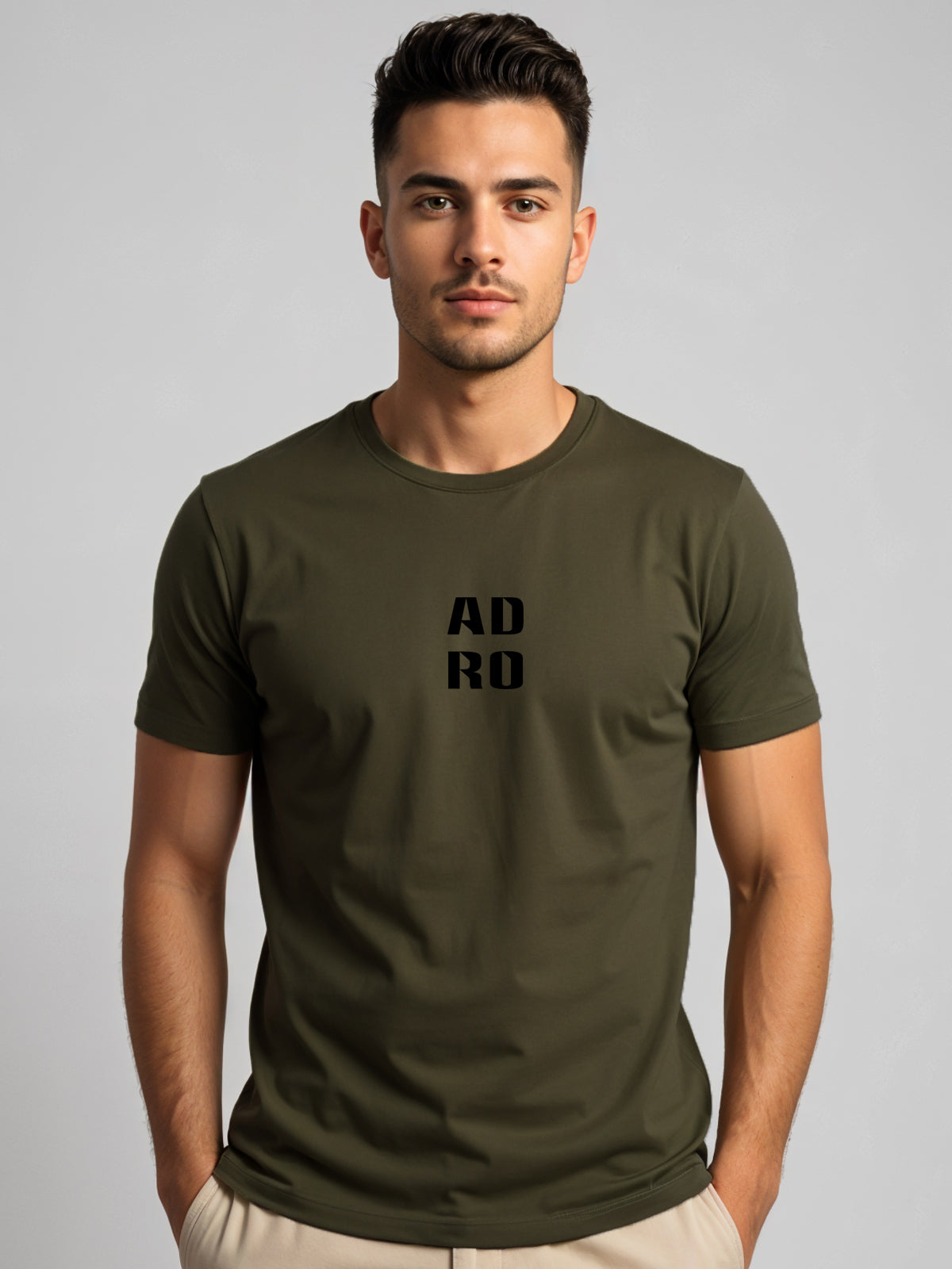 Adro Men’s ReCotton Lycra Half Sleeve Round Neck Logo Tee