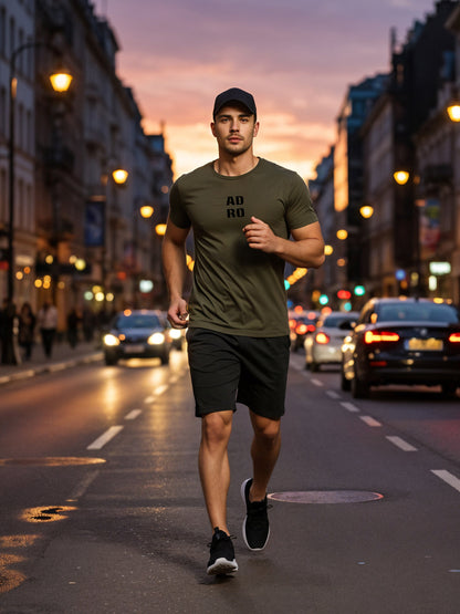 Adro Men’s ReCotton Lycra Half Sleeve Round Neck Logo Tee