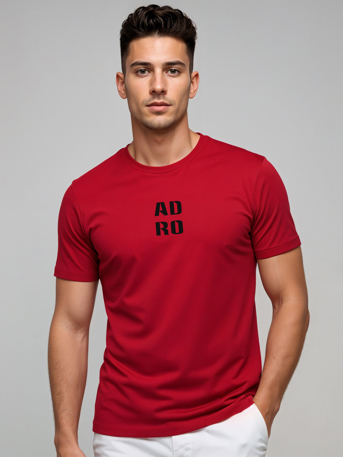 Adro Men’s ReCotton Lycra Half Sleeve Round Neck Logo Tee
