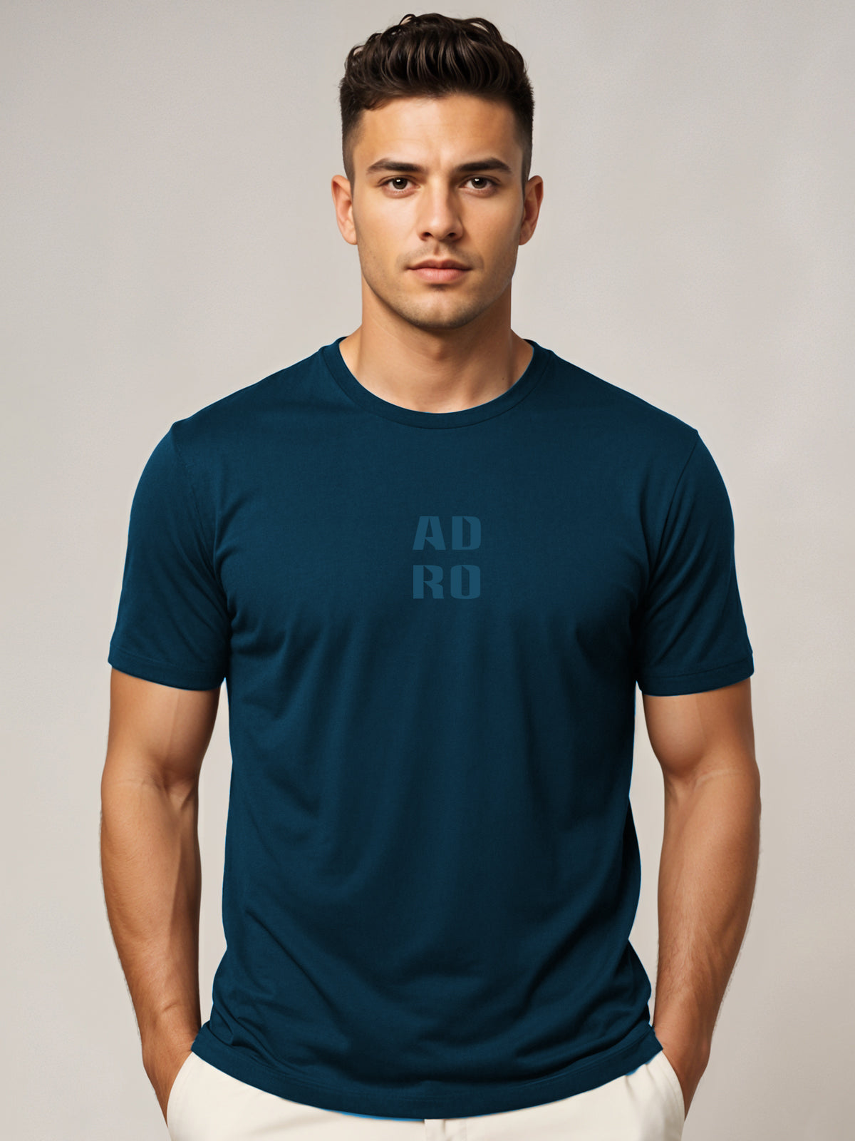 Adro Men’s ReCotton Lycra Half Sleeve Round Neck Logo Tee