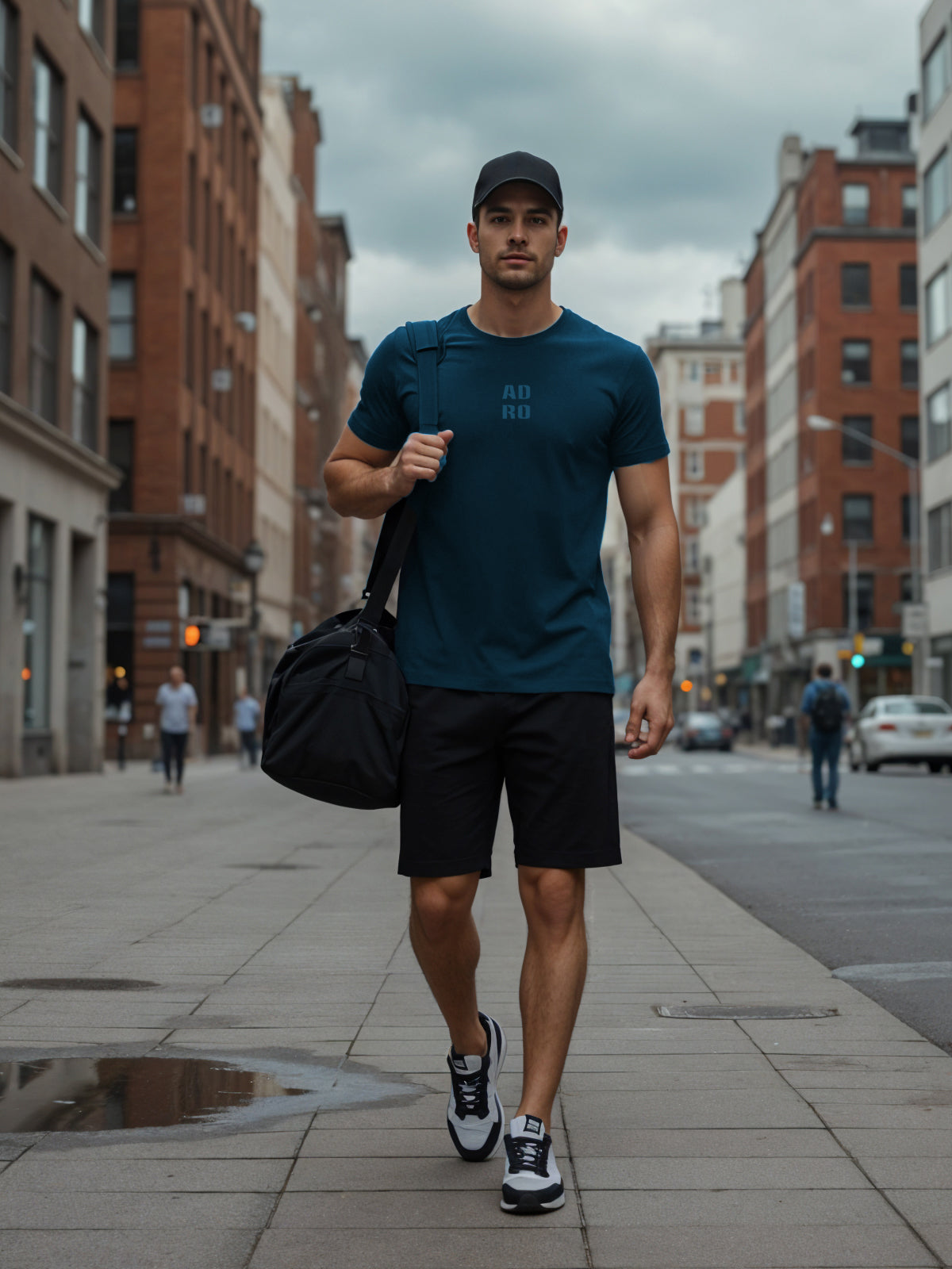 Adro Men’s ReCotton Lycra Half Sleeve Round Neck Logo Tee