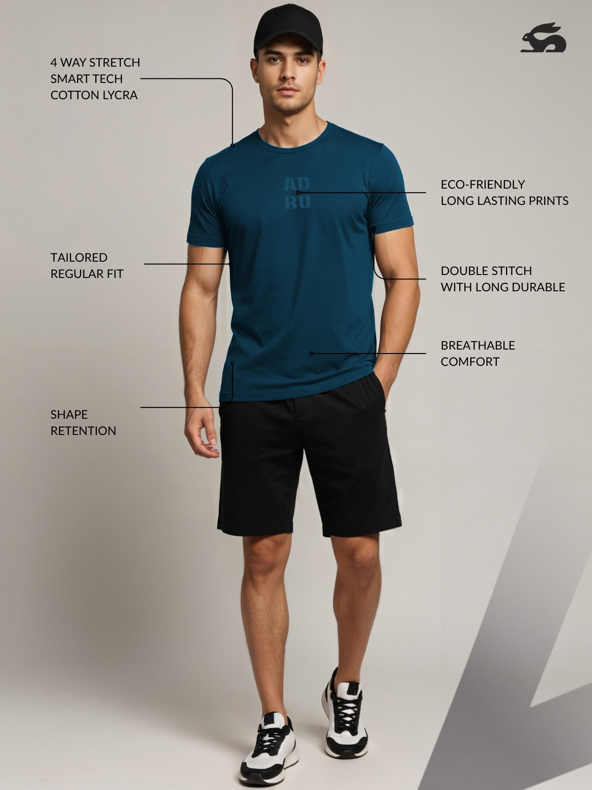 Adro Men’s ReCotton Lycra Half Sleeve Round Neck Logo Tee