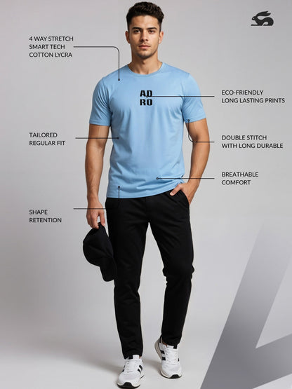 Adro Men’s ReCotton Lycra Half Sleeve Round Neck Logo Tee