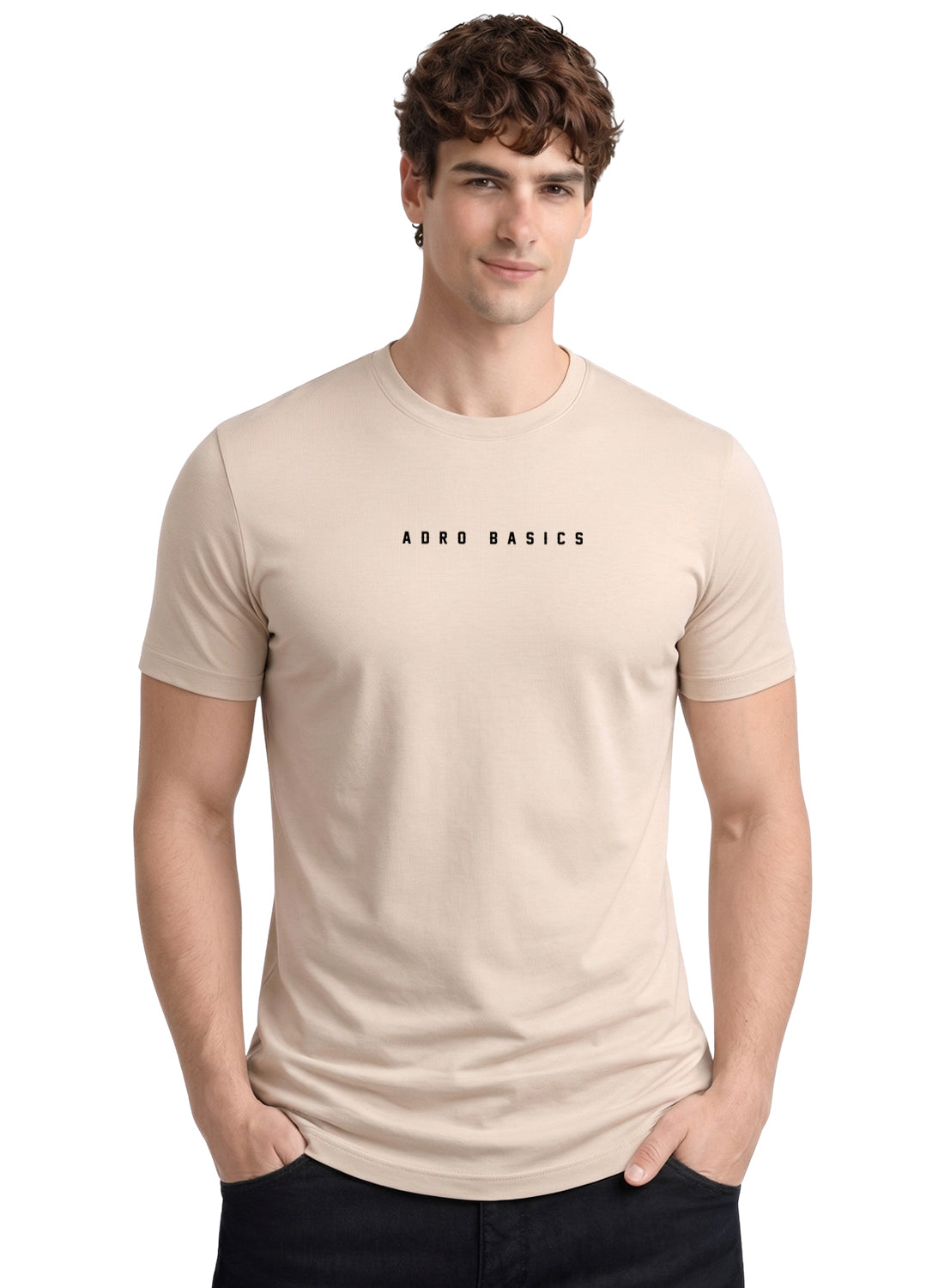 Adro Mens Minimal Printed T-Shirt | 100% Breathable Soft Cotton T shirt | Stylish Casual Tshirt for Summer Regular Fit Tee Beige