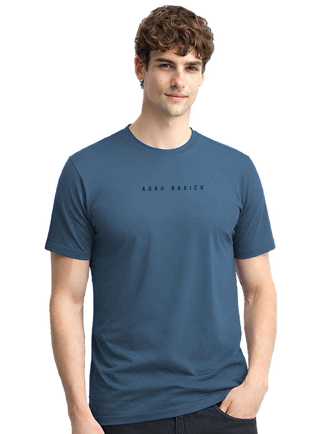 Adro Mens Minimal Printed T-Shirt | 100% Breathable Soft Cotton T shirt | Stylish Casual Tshirt for Summer Regular Fit Tee Classic Blue