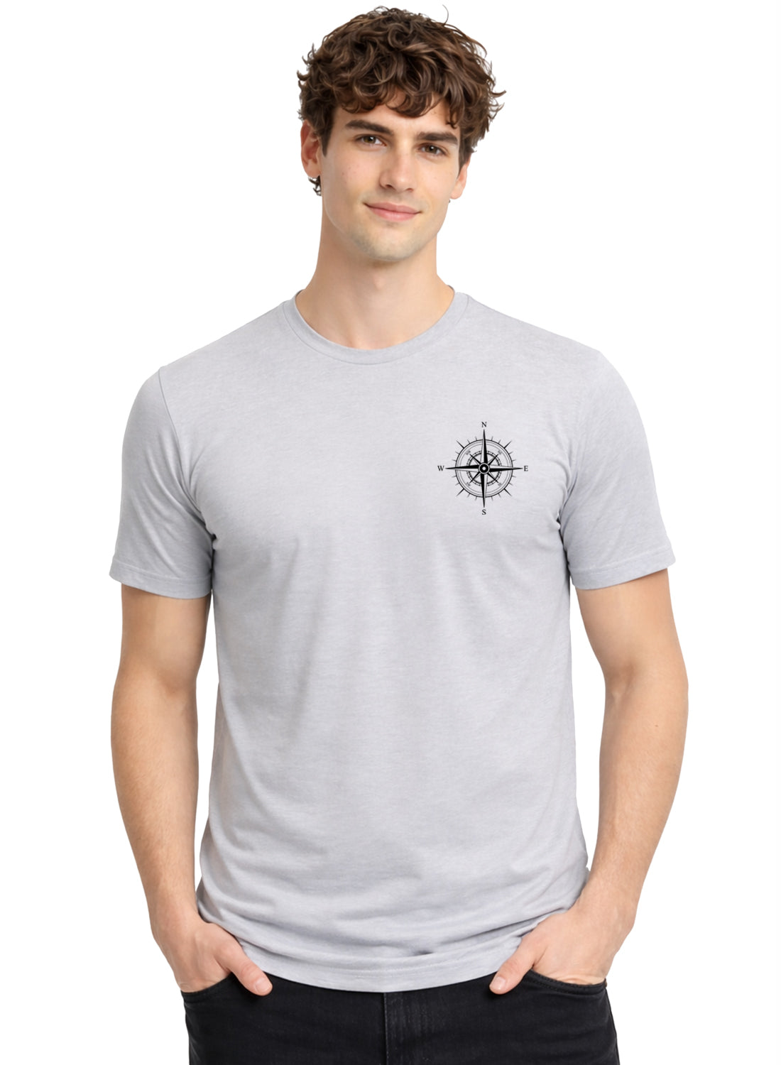 Adro Mens Chest Printed Tshirt | Minimal Graphic 100% Cotton Casual Travel T-shirt | Stylish Explorer Look Summer T shirt for Men Grey