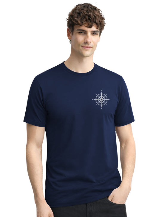 Adro Mens Chest Printed Tshirt | Minimal Graphic 100% Cotton Casual Travel T-shirt | Stylish Explorer Look Summer T shirt for Men Navy Blue