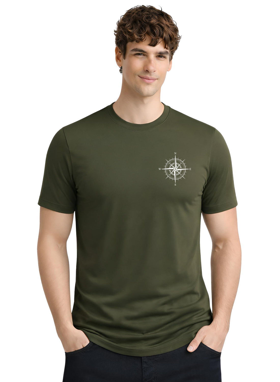 Adro Mens Chest Printed Tshirt | Minimal Graphic 100% Cotton Casual Travel T-shirt | Stylish Explorer Look Summer T shirt for Men Olive