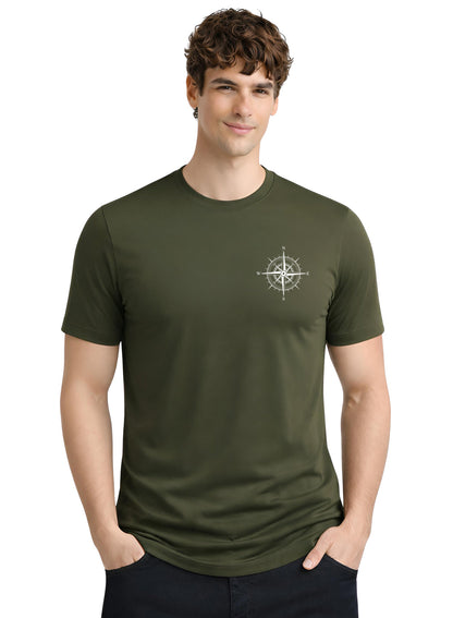 Adro Mens Chest Printed Tshirt | Minimal Graphic 100% Cotton Casual Travel T-shirt | Stylish Explorer Look Summer T shirt for Men Olive