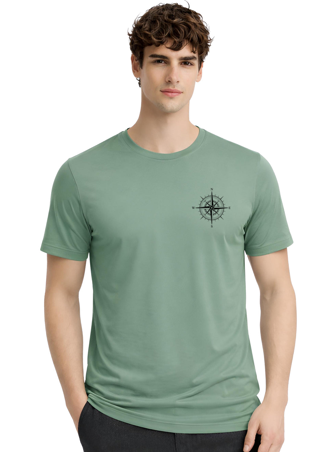 Adro Mens Chest Printed Tshirt | Minimal Graphic 100% Cotton Casual Travel T-shirt | Stylish Explorer Look Summer T shirt for Men Pista