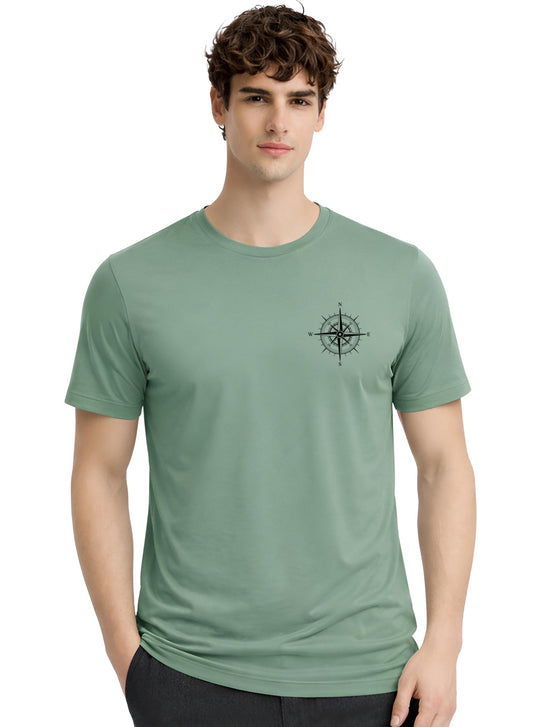 Adro Mens Chest Printed Tshirt | Minimal Graphic 100% Cotton Casual Travel T-shirt | Stylish Explorer Look Summer T shirt for Men Pista