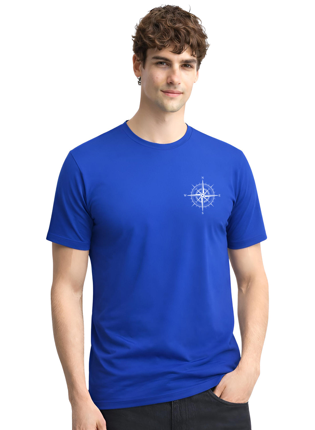 Adro Mens Chest Printed Tshirt | Minimal Graphic 100% Cotton Casual Travel T-shirt | Stylish Explorer Look Summer T shirt for Men Royal Blue