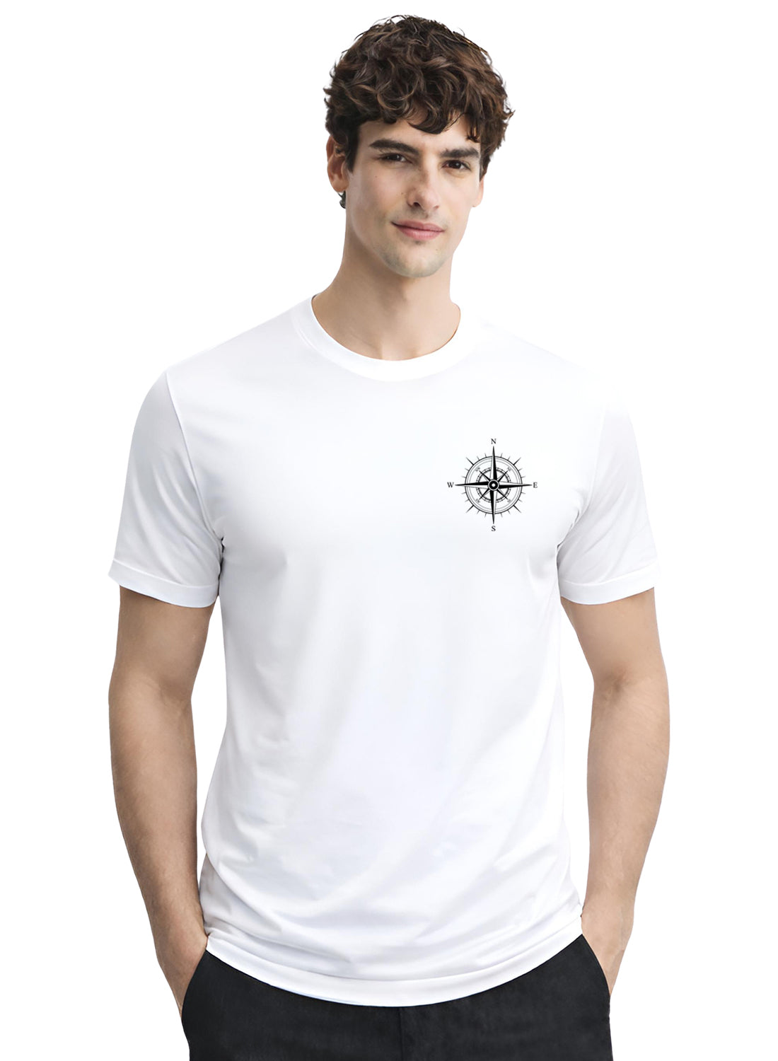Adro Mens Chest Printed Tshirt | Minimal Graphic 100% Cotton Casual Travel T-shirt | Stylish Explorer Look Summer T shirt for Men White