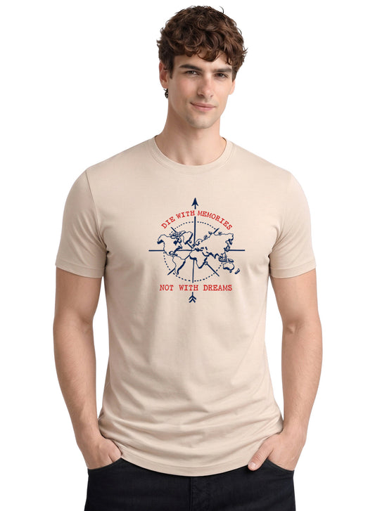 Adro Mens Printed T-Shirt | Graphic Cotton Regular Fit Tshirt for Summer | Stylish Casual Comfortable | Travel Quote T shirt for Men Beige