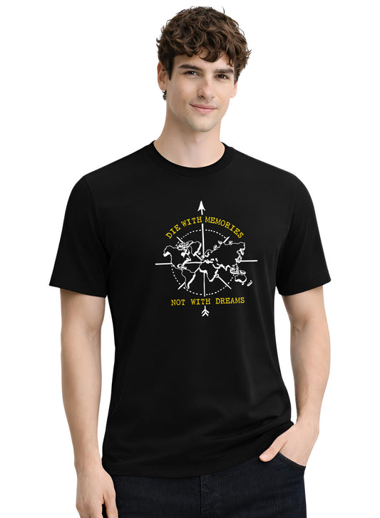 Adro Mens Printed T-Shirt | Graphic Cotton Regular Fit Tshirt for Summer | Stylish Casual Comfortable | Travel Quote T shirt for Men Black