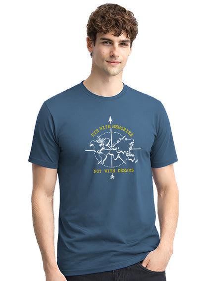 Adro Mens Printed T-Shirt | Graphic Cotton Regular Fit Tshirt for Summer | Stylish Casual Comfortable | Travel Quote T shirt for Men Classic Blue