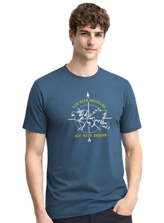 Adro Mens Printed T-Shirt | Graphic Cotton Regular Fit Tshirt for Summer | Stylish Casual Comfortable | Travel Quote T shirt for Men Classic Blue