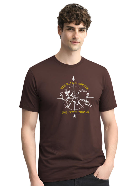 Adro Mens Printed T-Shirt | Graphic Cotton Regular Fit Tshirt for Summer | Stylish Casual Comfortable | Travel Quote T shirt for Men Brown