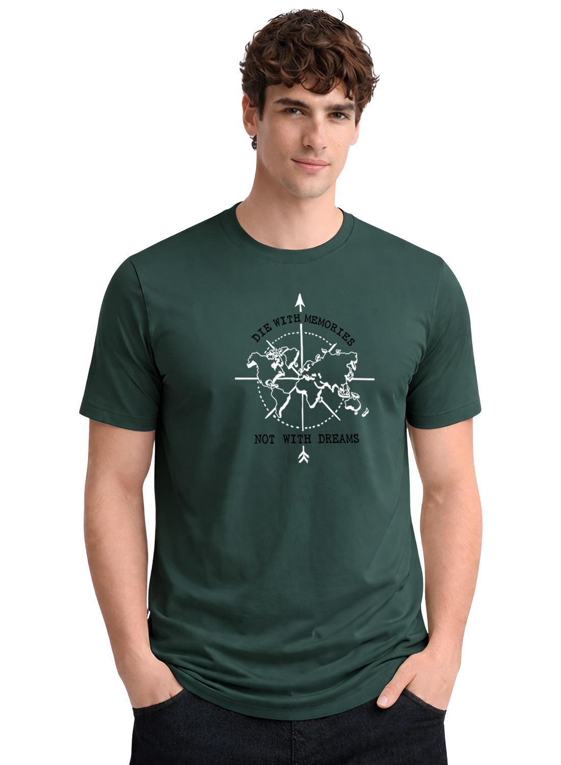 Adro Mens Printed T-Shirt | Graphic Cotton Regular Fit Tshirt for Summer | Stylish Casual Comfortable | Travel Quote T shirt for Men Green