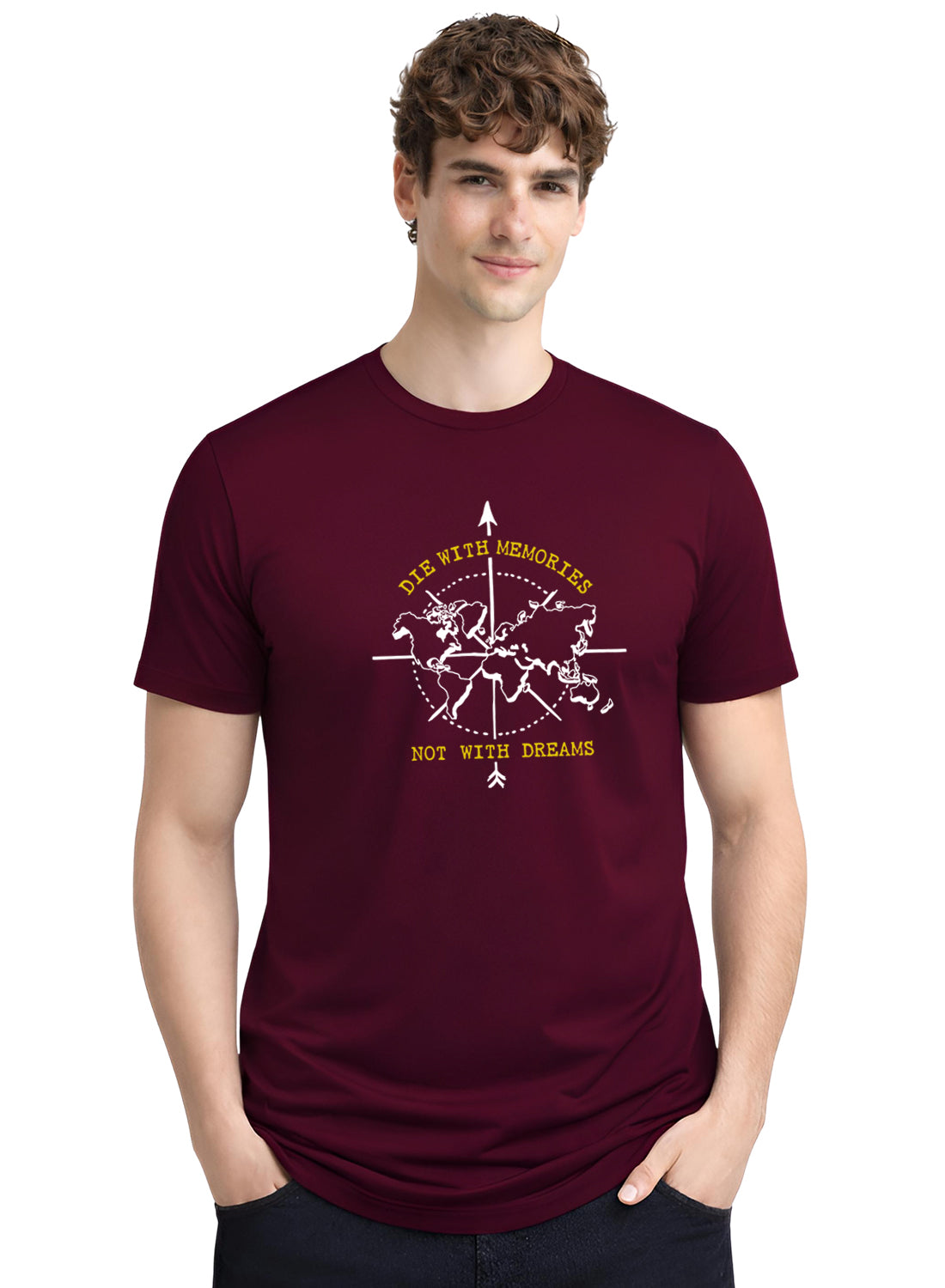 Adro Mens Printed T-Shirt | Graphic Cotton Regular Fit Tshirt for Summer | Stylish Casual Comfortable | Travel Quote T shirt for Men Maroon