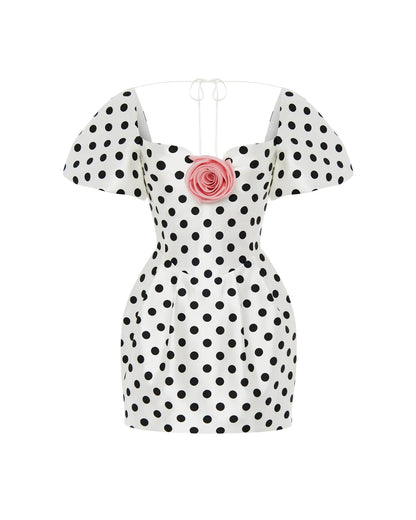 Rose Detail Polka Dot Mini Dress