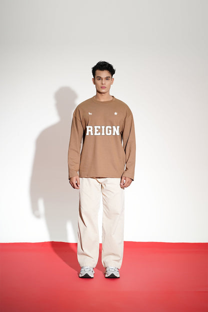 Reign Printed Oversized Beige Sweatshirt Main Character