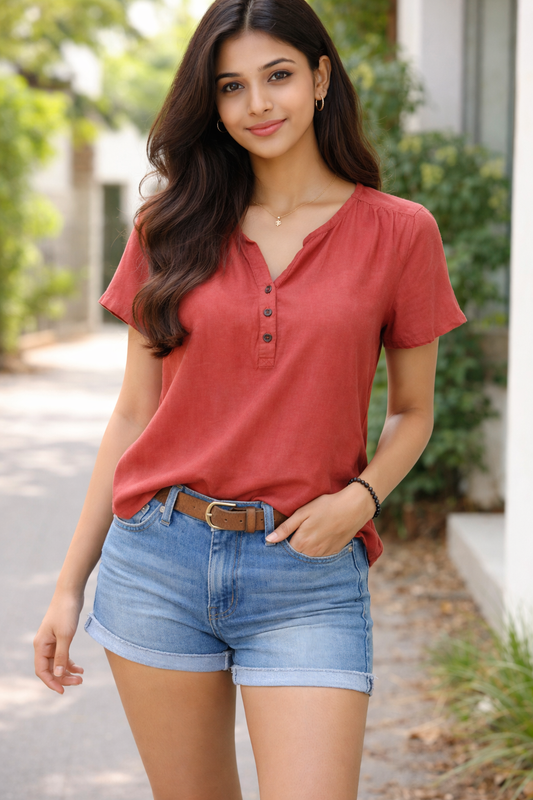 Rust Half Sleeves Rayon Top