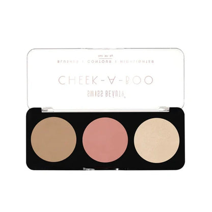 Swiss Beauty Cheek-A-Boo 3-In-1 Face Palette With Blusher,Contour And Highlighter