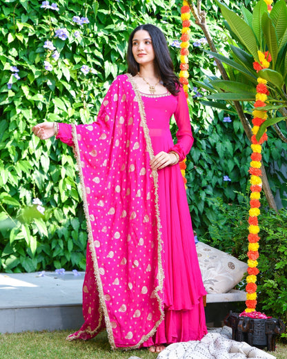 Pink Embroidered Anarkali Suit Set