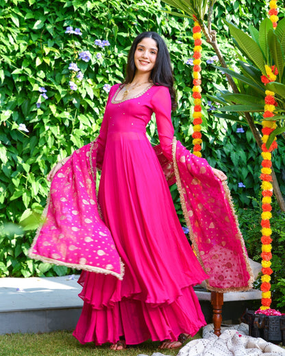 Pink Embroidered Anarkali Suit Set