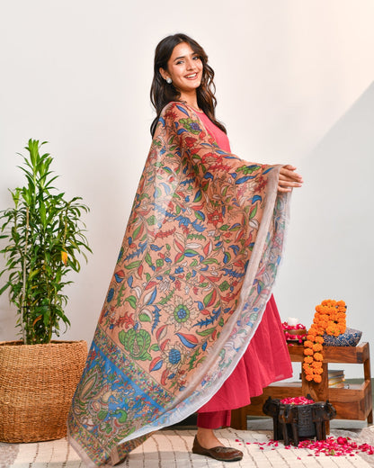 Red cotton A-line Suit Set