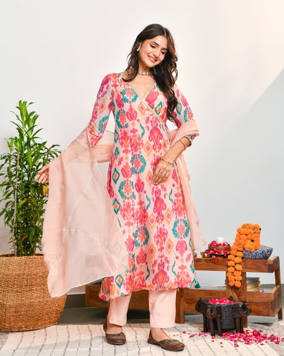 Blush Pink Printed Tissue Suit Set