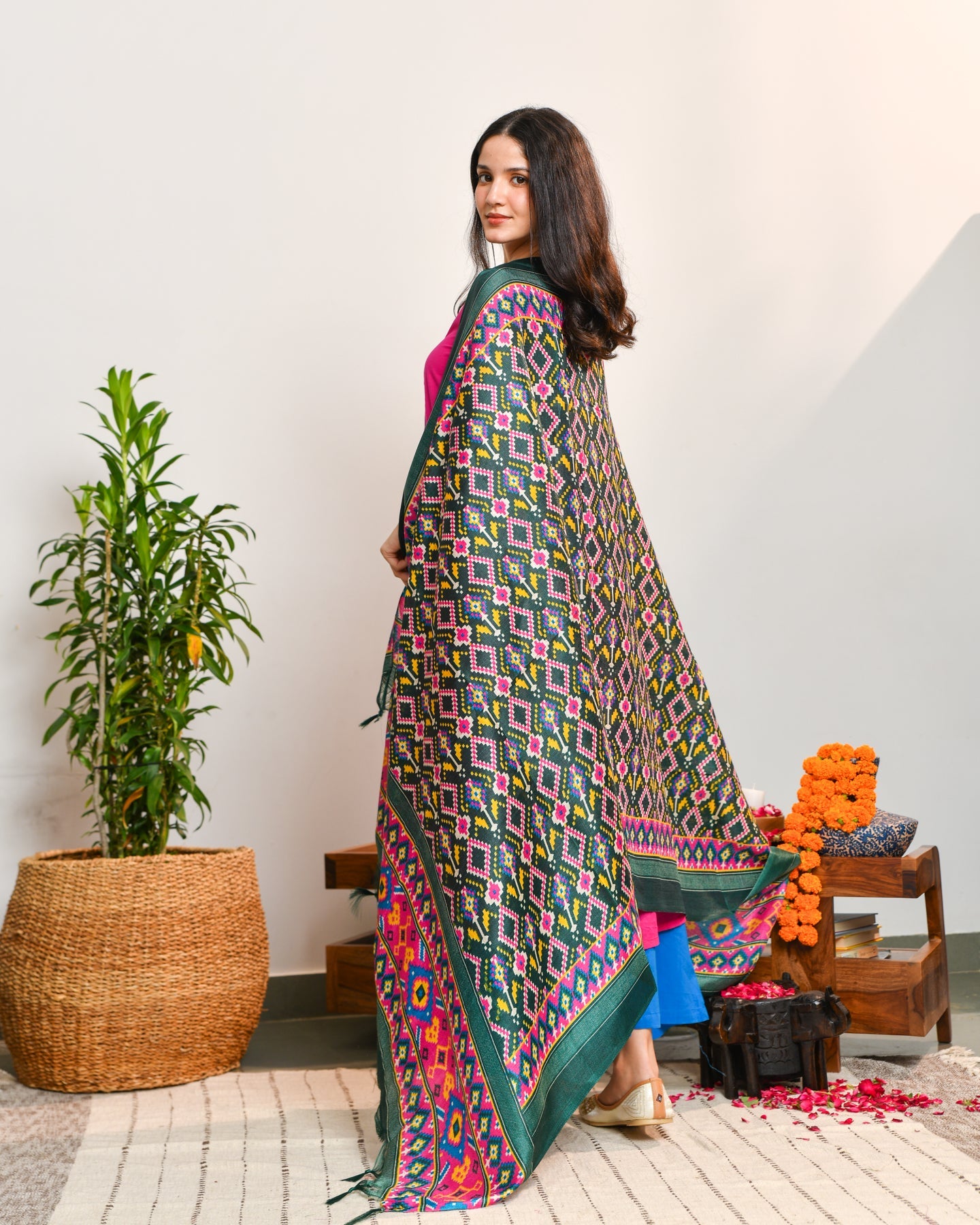 Pink Blue Color Block Suit Set