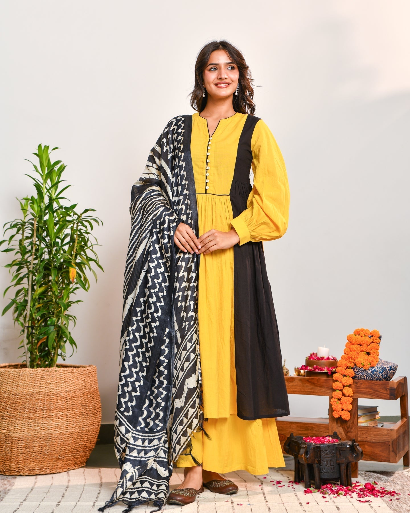 Mustard Color Block Suit Set