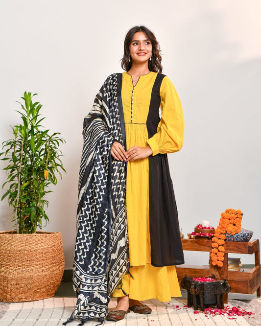 Mustard Color Block Suit Set