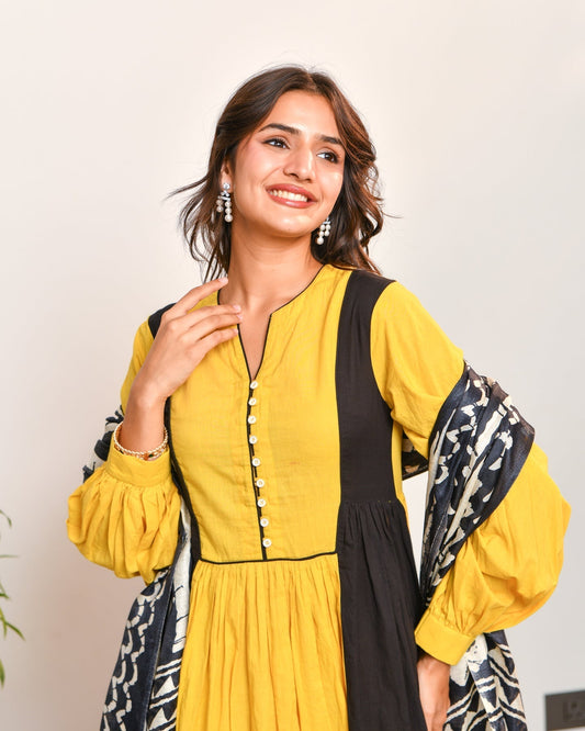 Mustard Color Block Suit Set