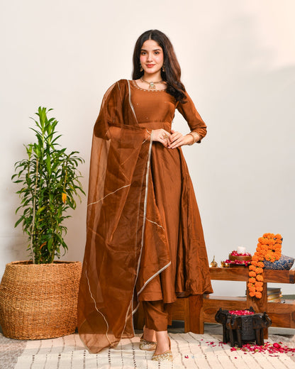 Brown Anarkali Suit Set
