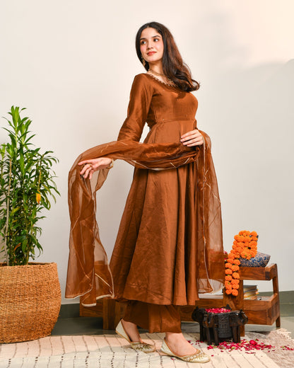 Brown Anarkali Suit Set