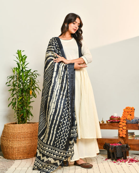 Ivory Black Ikat Dupatta Suit