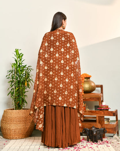 Brown Viscose Anarkali Lehenga Set