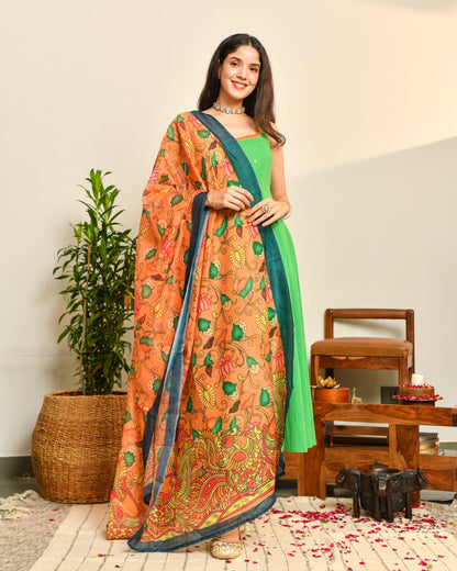Green Cotton Anarkali Suit Set