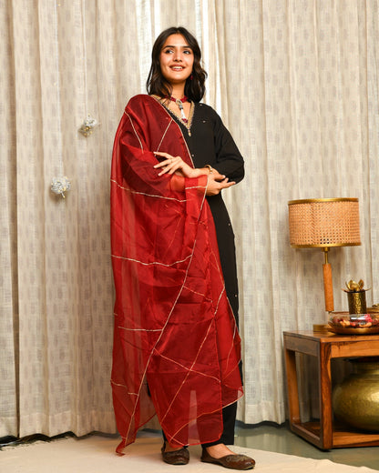 Black Rayon Straight Suit Set