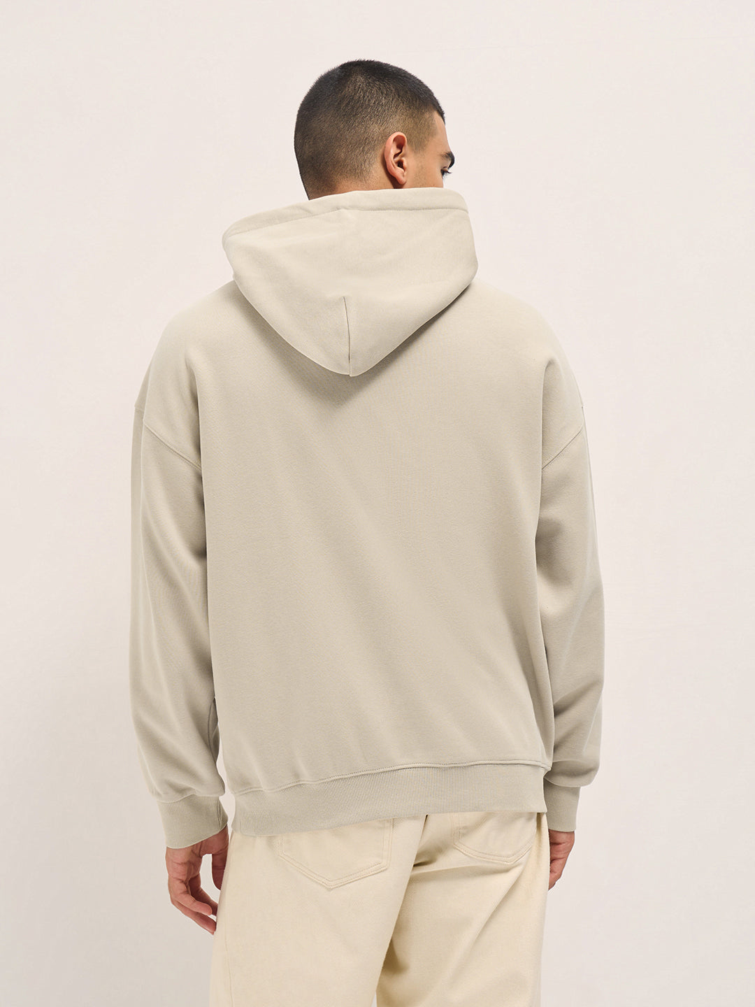 Beige Solid Relax Fit Hoodie with Kangaroo Pocket