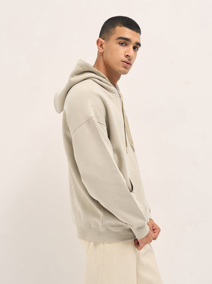 Beige Solid Relax Fit Hoodie with Kangaroo Pocket