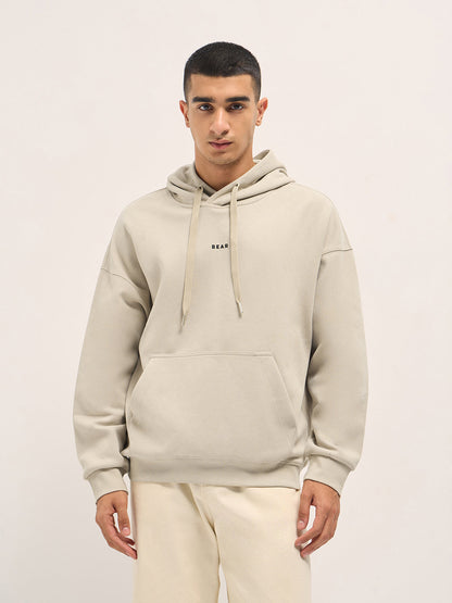 Beige Solid Relax Fit Hoodie with Kangaroo Pocket